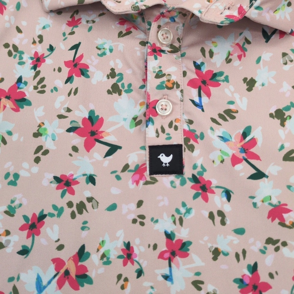 Bad Birdie The Florist Golf Polo Shirt Mens XXL Pink‎ Floral Performance Stretch